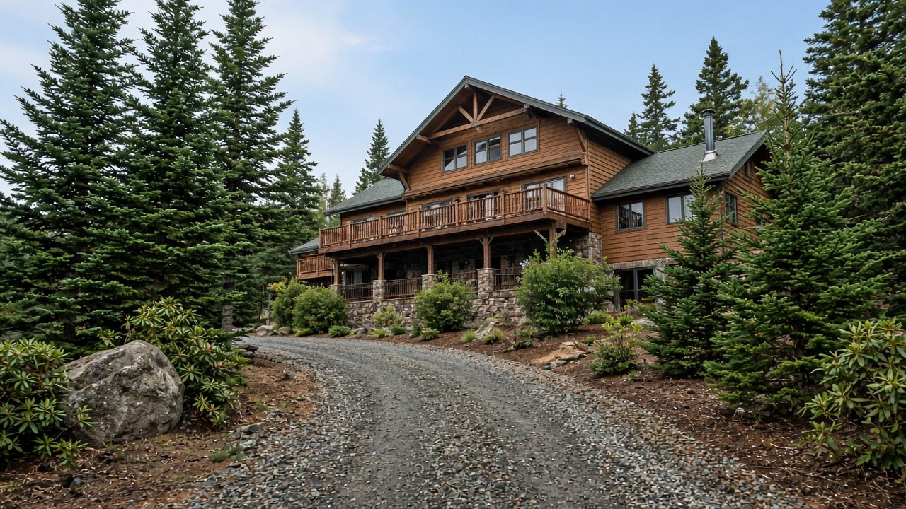 Illustrative image of a wooded Poconos-style vacation home exterior — not an actual Valor Cleaning project